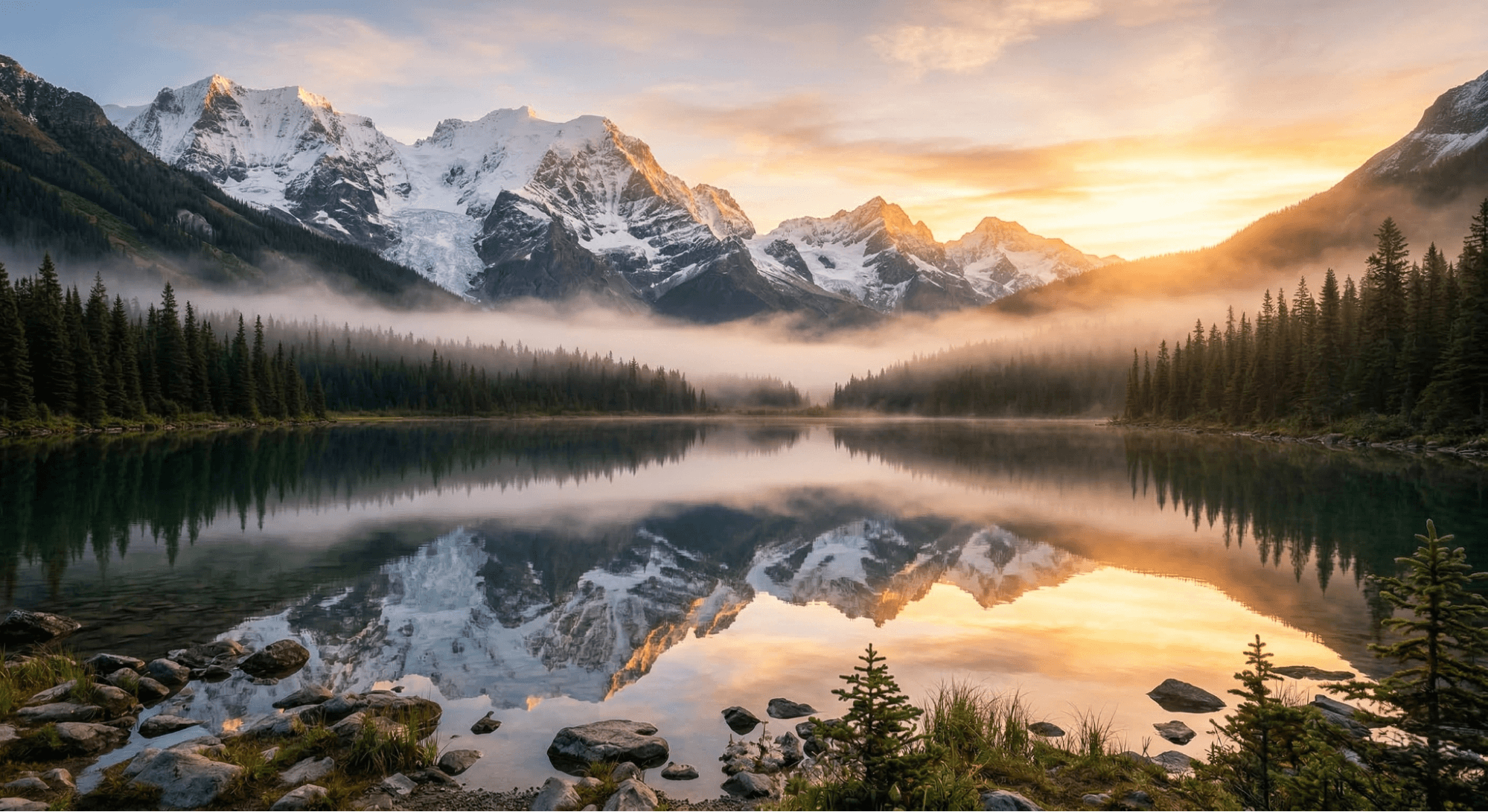 4K nature background AI showing a misty mountain valley at golden hour